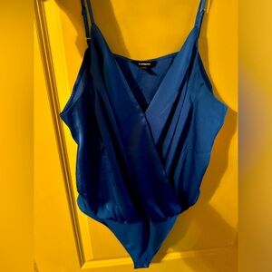 Express Royal Blue bodysuit with satin vneck blouse top-Size XL